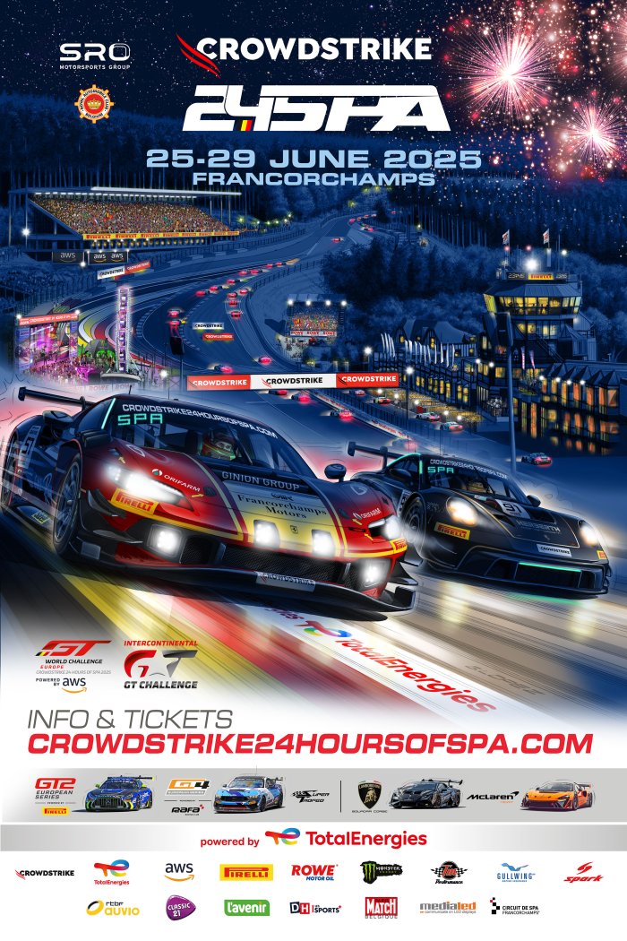A celebration of the night and a Ferrari-Porsche duel feature on latest CrowdStrike 24 Hours of Spa collector&rsquo;s edition poster